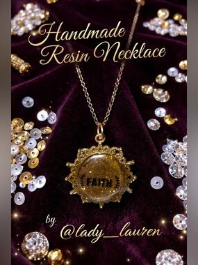 Faith Resin Pendant Necklace Gold Glitter Inspirational Christian Jewelry